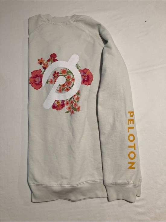 Peloton Sweaters - Peloton Cream Crewneck Sweatshirt with Yellow Sleeve Logo